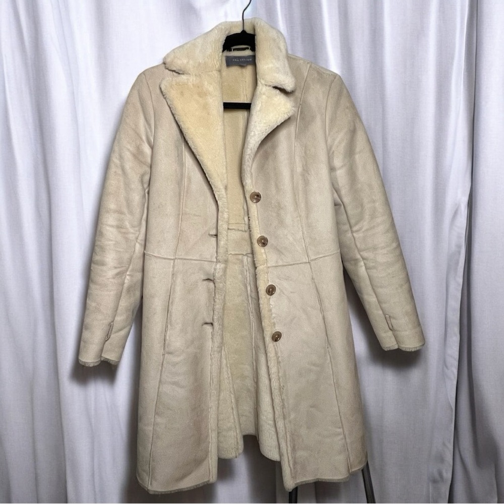 Ann Taylor Faux Sherling / Suede Cream Coat Sz Small